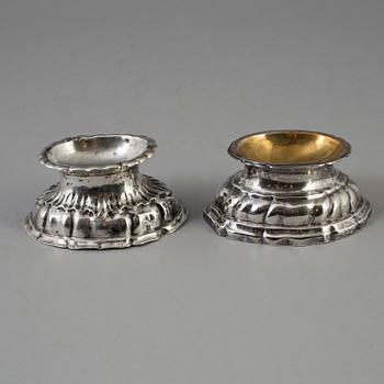 Two silver parcel gilt salt cellars, mark of Johann Jacob Rösch (1764-1807), and unidentified master Augsburg 1777-1779.