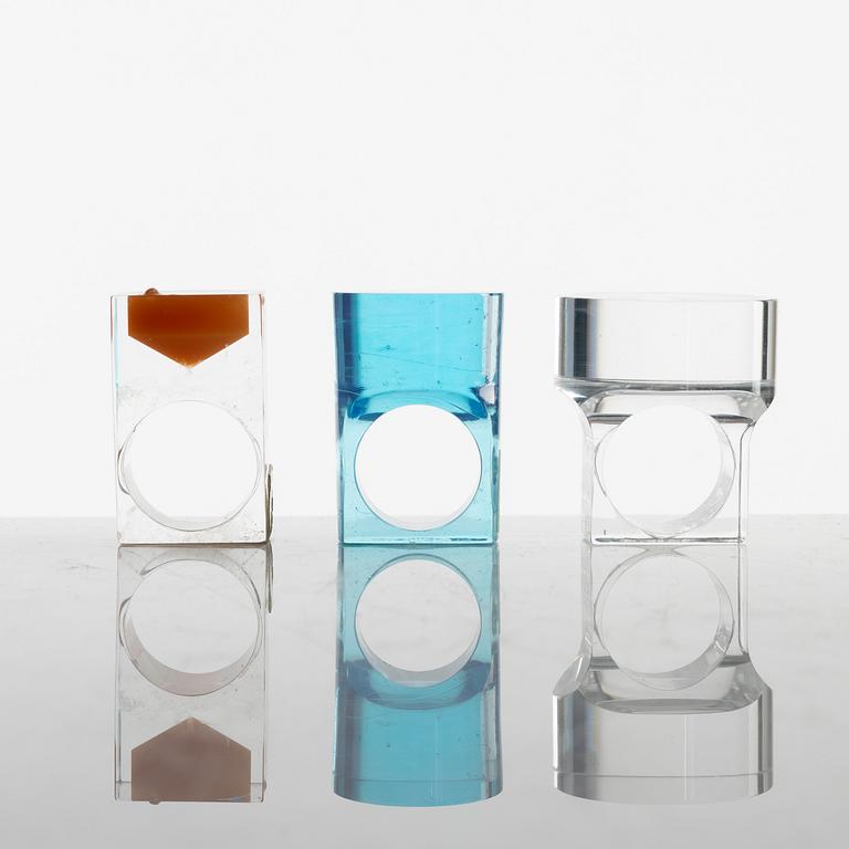Siv Lagerström, three acrylic plastic rings, 1970s.
