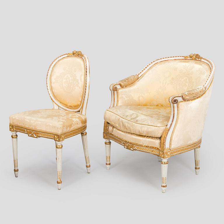 An 8-piece Gustavian style furniture set, late 19th century.