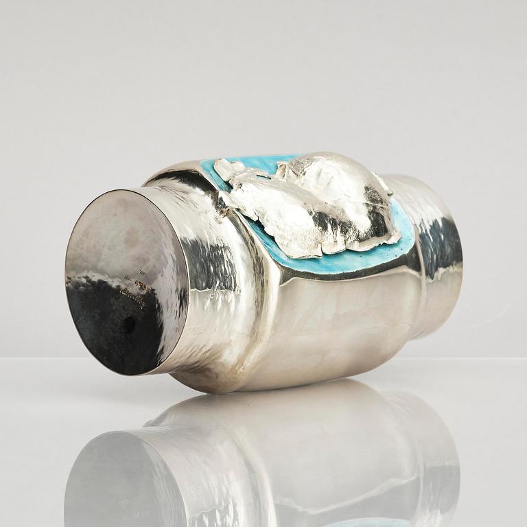 Lars Arby, a sterling silver and enamel vase, Gothenburg, Sweden 1975.