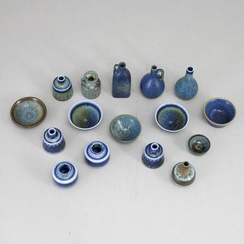 CARL-HARRY STÅLHANE, a set of 16 stoneware miniature vases and bowls, Rörstrand.