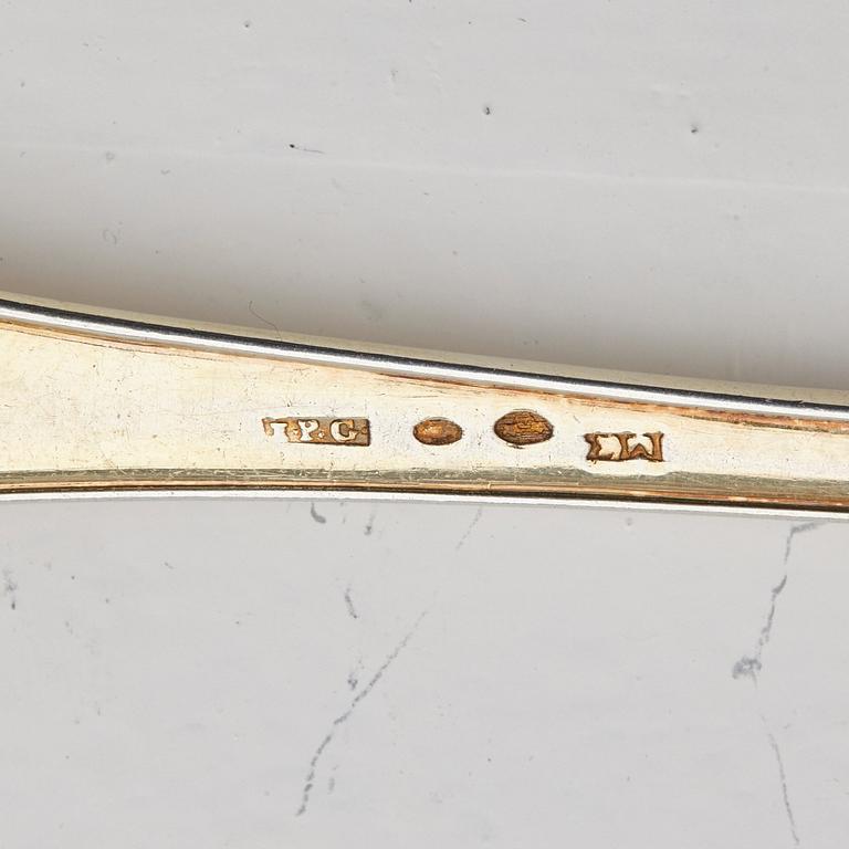 A Swedish 19th / 20th century 36 piece silver-gilt dessert-cutlery, mark of JP Gonvall, Stockholm 1818-1821 and.