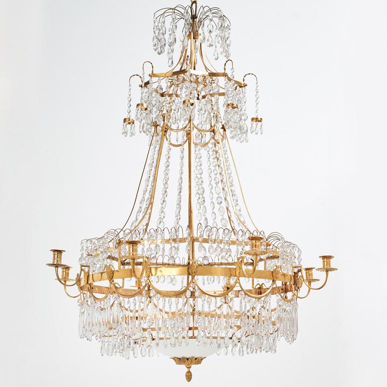 A Swedish late Gustavian circa 1800 eight-light chandelier attributed to Carl Henrik Brolin (1765-1832).