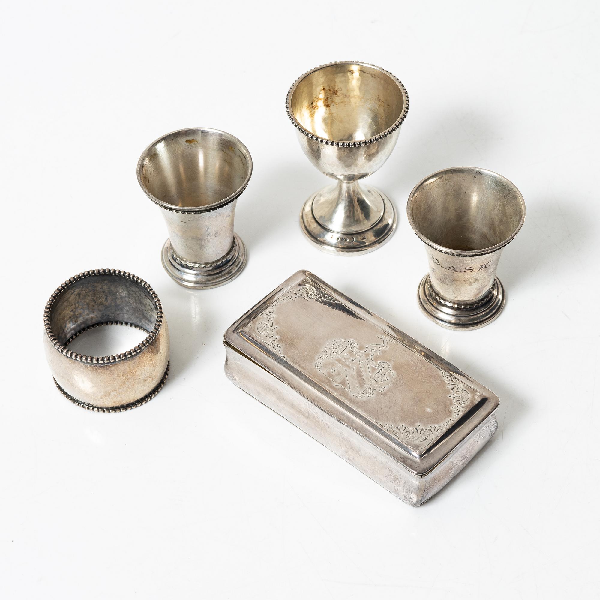 Silver, 5 pieces, Sweden 19th-20th century.