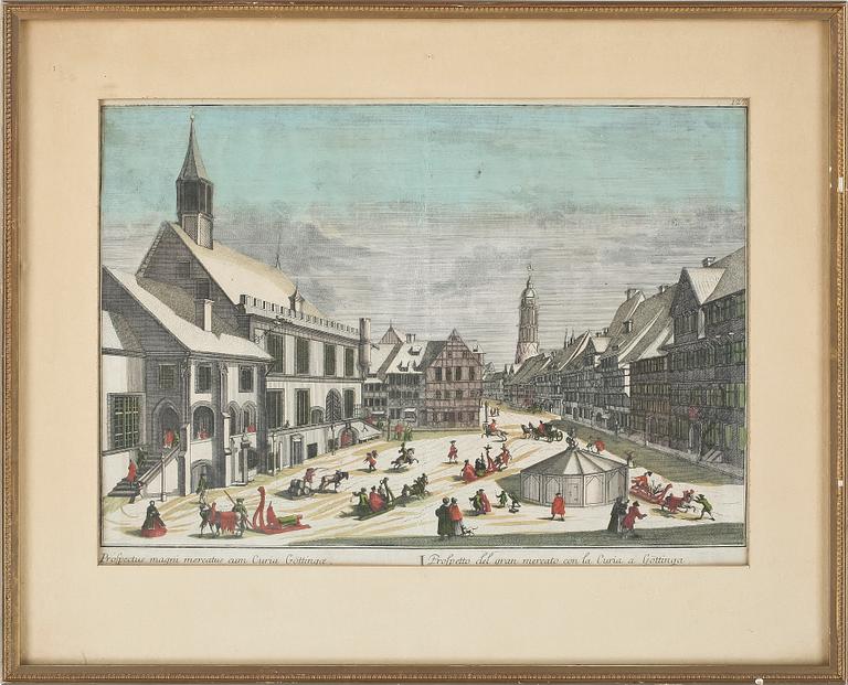 TITTSKÅPSBILDER, 2 st, handkolorerade kopparstick, 1700-tal.