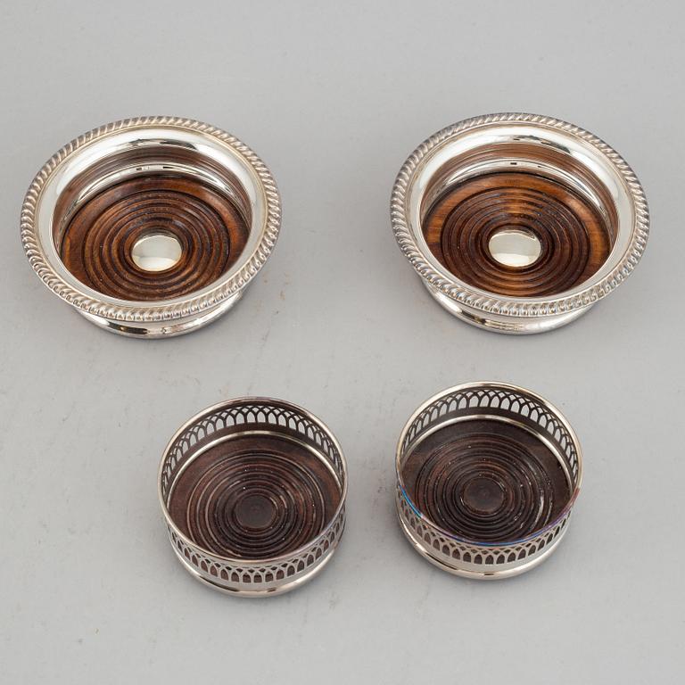 Coasters, two pairs, silver plate, England.