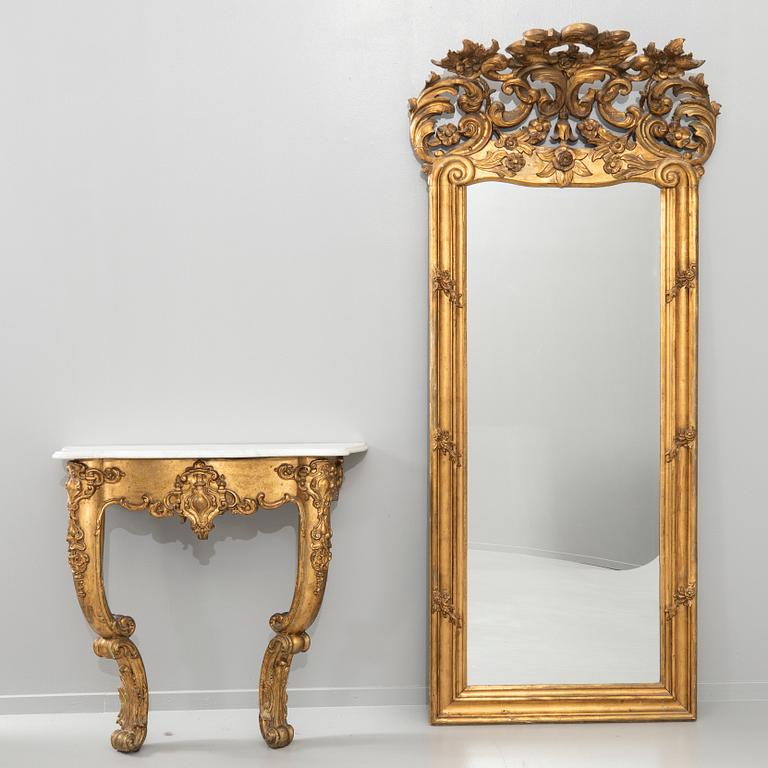 Spegel med konsolbord, 1800-tal.