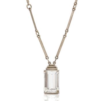 Wiwen Nilsson, Pendant, sterling silver with faceted rock crystal, Lund 1944.