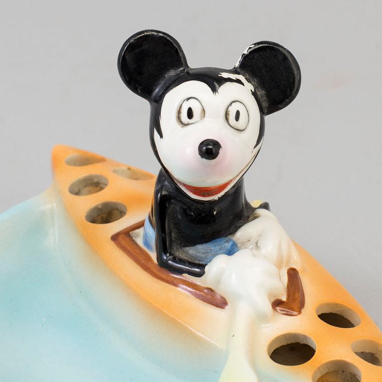 A mid 20th century Mickey Mouse porcelain ash tray.