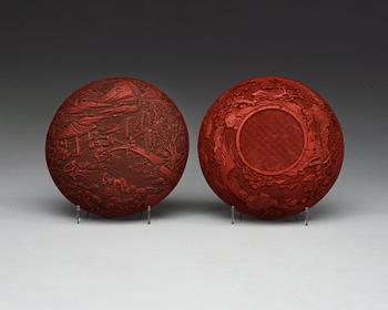 ASK med LOCK, röd lack. Qing dynastin (1644-1912).