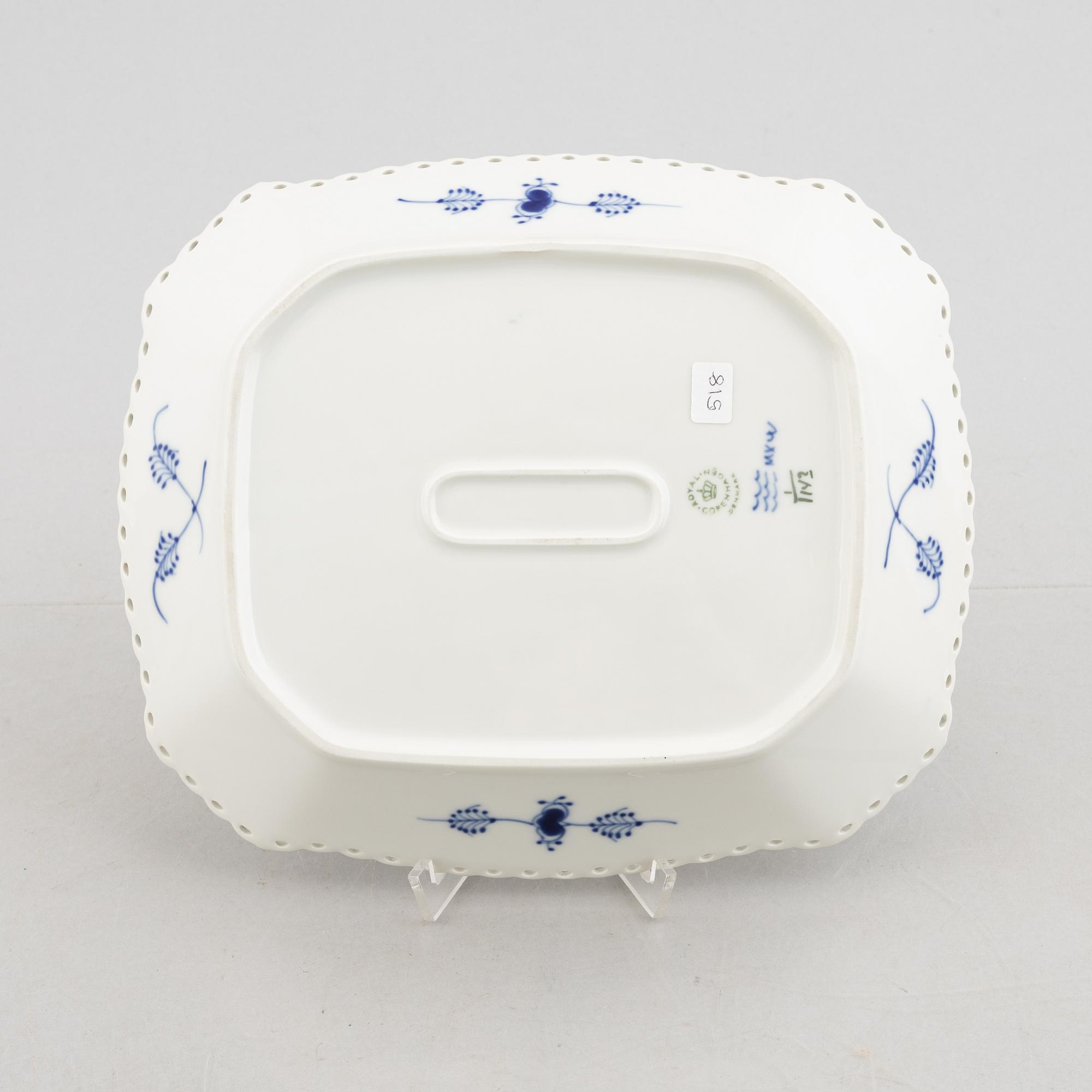 A 'Blue Fluted Full Lace'/'Musselmalet' porcelain dish, Royal Copenhagen, model 1143, 1974-78.