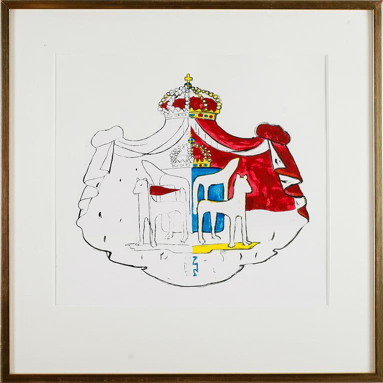 STAFFAN HALLSTRÖM, litografi med gouache, monogramsignerad.