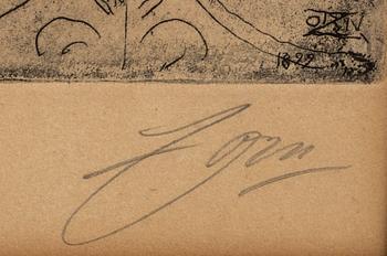 Anders Zorn, a signed etching from 1899.