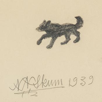 NILS NILSSON SKUM, pencil and crayon, signed N.N. Skum and dated 1939.