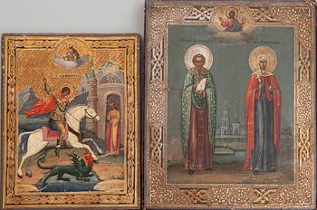 IKONER, 2 st, tempera på pannå, Ryssland, 1800-talets senare hälft.