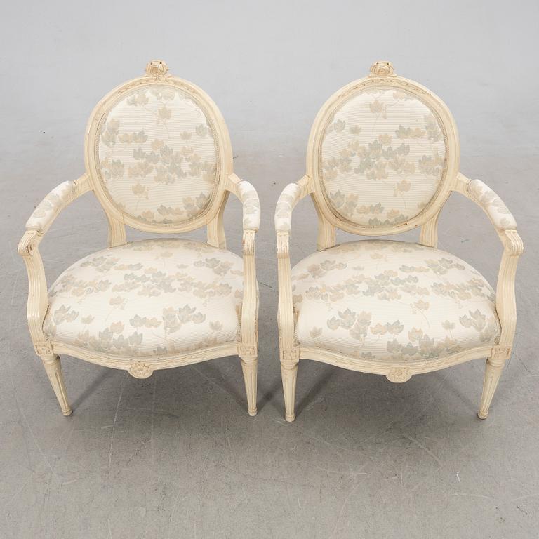 Armchairs, a pair, Gustavian style, 20th century.
