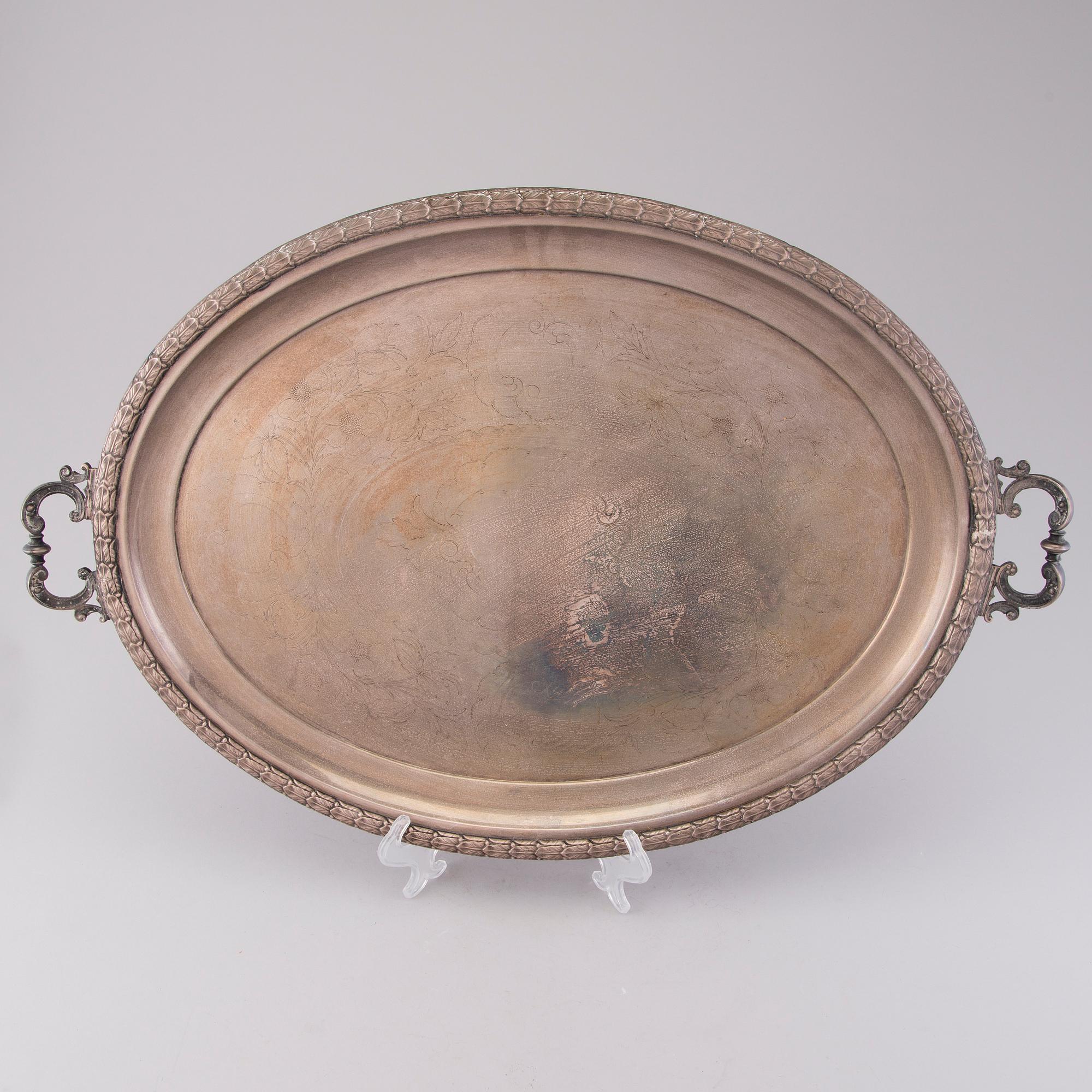 A SILVER PLATED TRAY, Late 19th century.