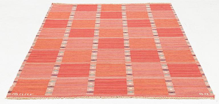 Barbro Nilsson, a carpet, 'Falurutan, röd Borås', rölakan, ca 214,5 x 149,5 cm, signed AB MMF BN.