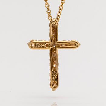 Tiffany & Co, an 18K gold cross pendant necklace with diamonds, ca. 0.42 ct in total.