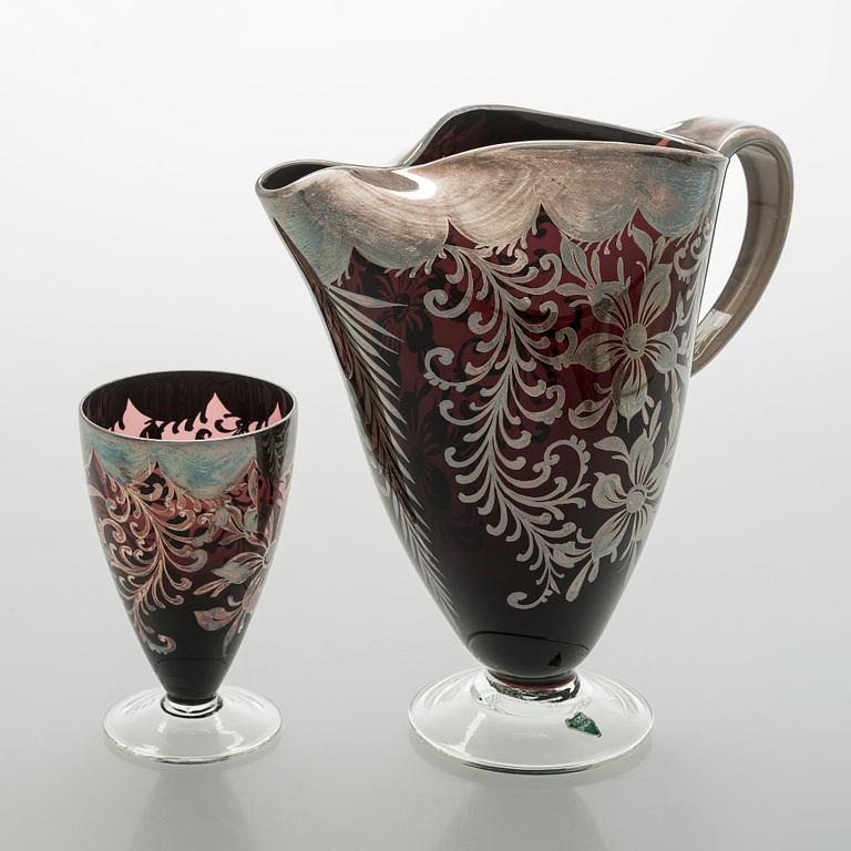 Two similar glass sets, Middle European 1950s.