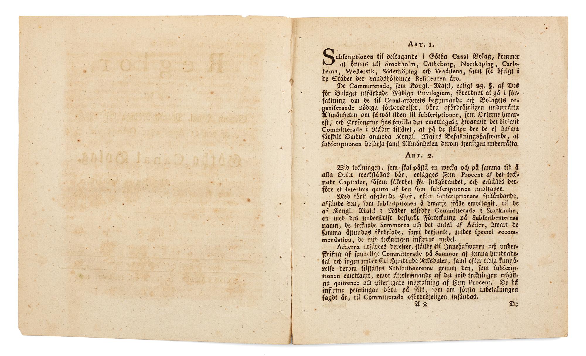 SVENSKA AKTIEBREV 1728-1899, en samling om 1198 aktiebrev samt diverse dokument rörande Göta kanal bolaget såsom regler.