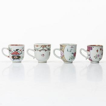 A group of 12 famille rose cups, Qing dynasty, Qianlong (1736-95).