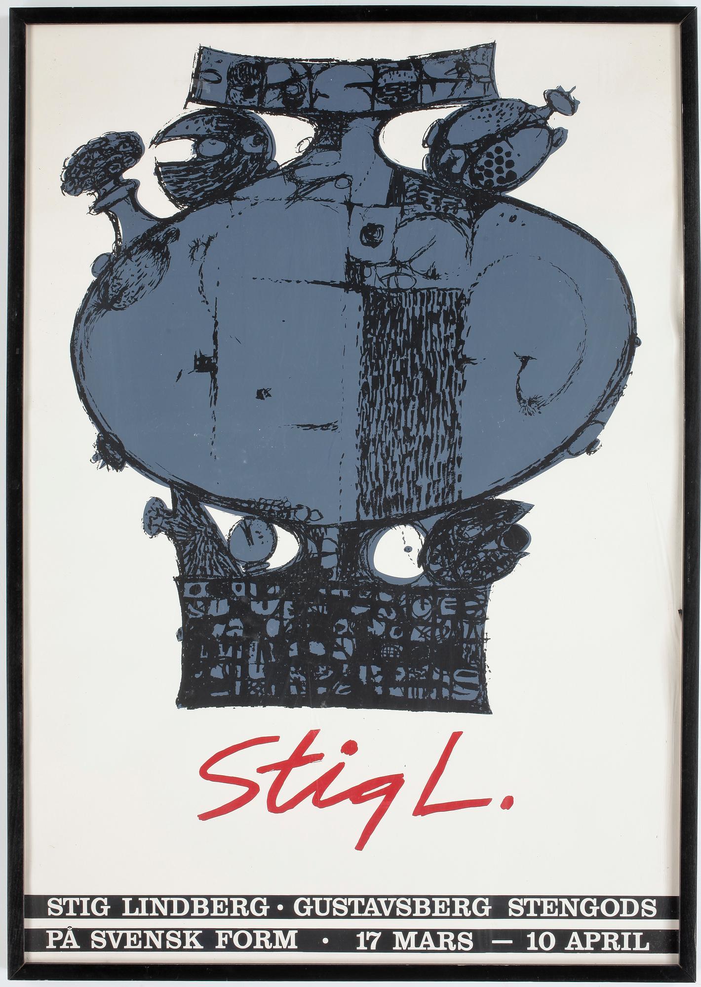 UTSTÄLLNINGSAFFISCHER för STIG LINDBERG, 2 st.