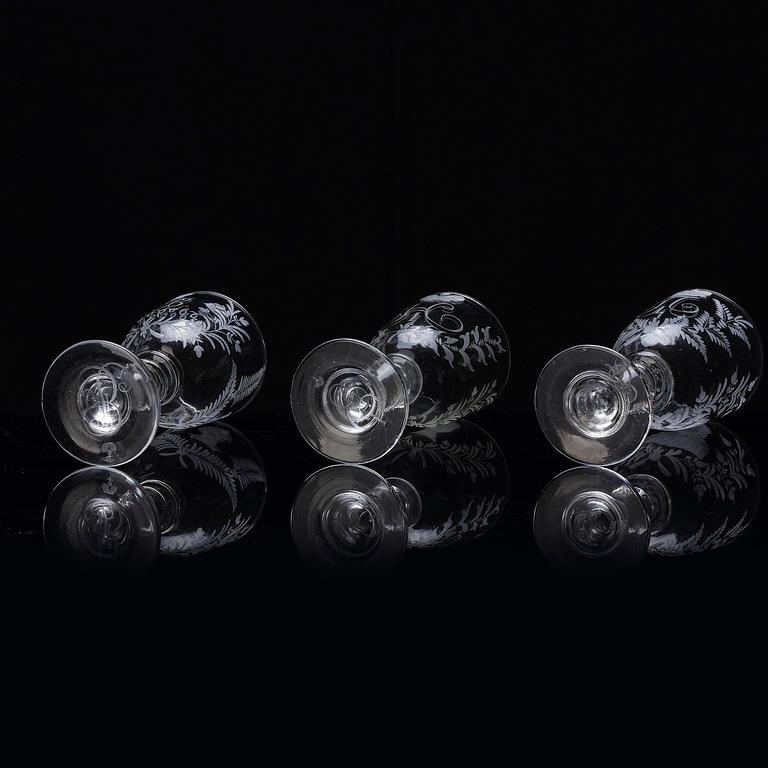 A set of three commemorative Russian glasses, late 19th century.