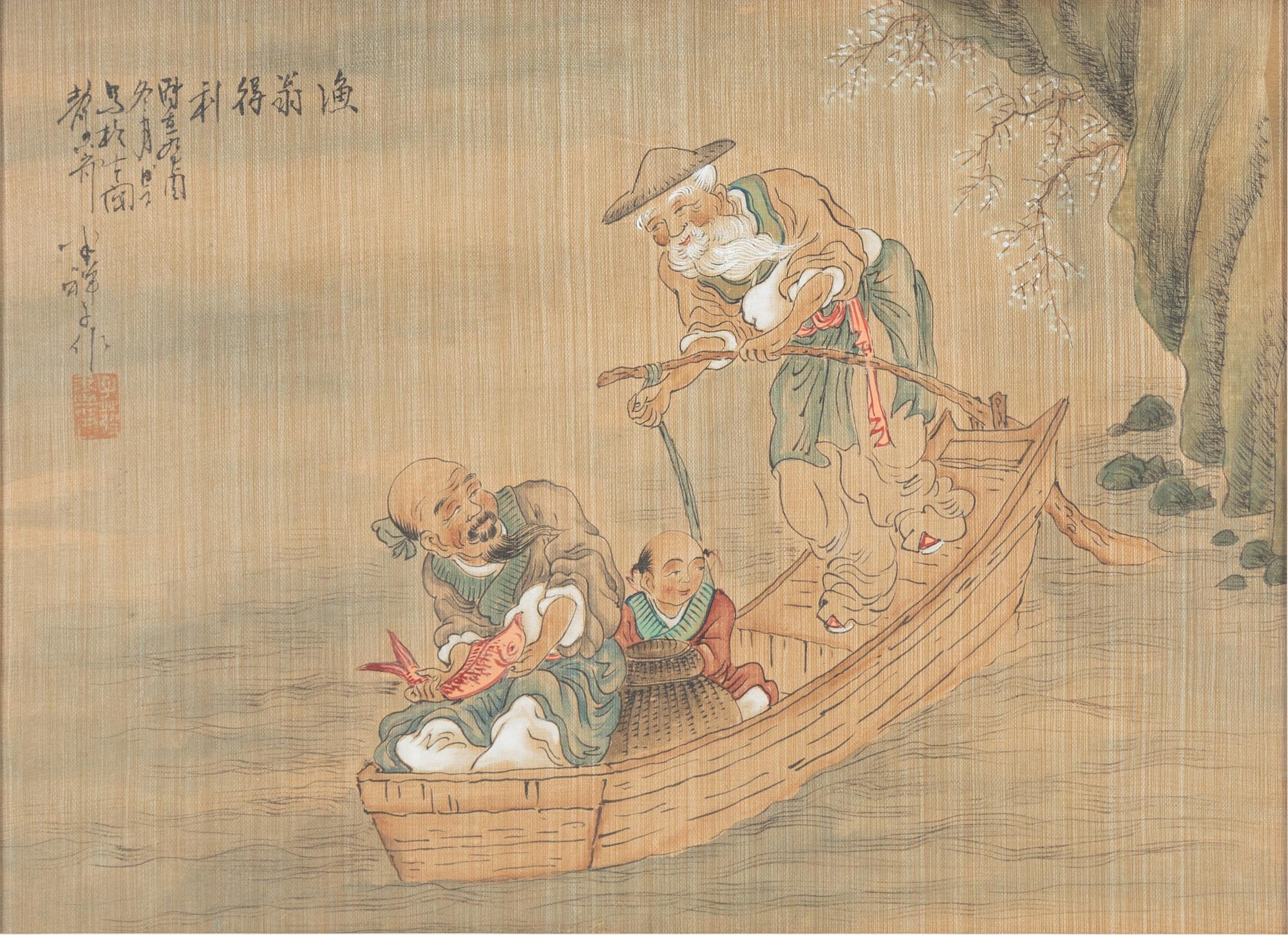 Unidentified artist, five Chinese paintings, watercolour on paper, 20th century.