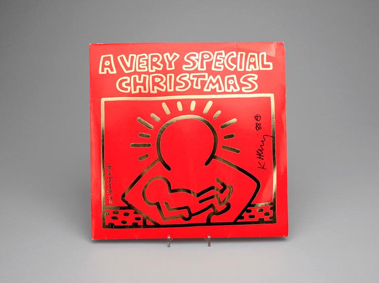 KEITH HARING, omslag till vinylskiva, signerat och daterat -88.