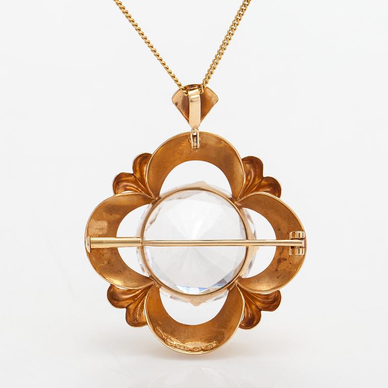 Helge Narsakka, Kaulakoru ja rintaneula, 14K kultaa, savukvartsi ja synteettinen spinelli. Lahti 1965.