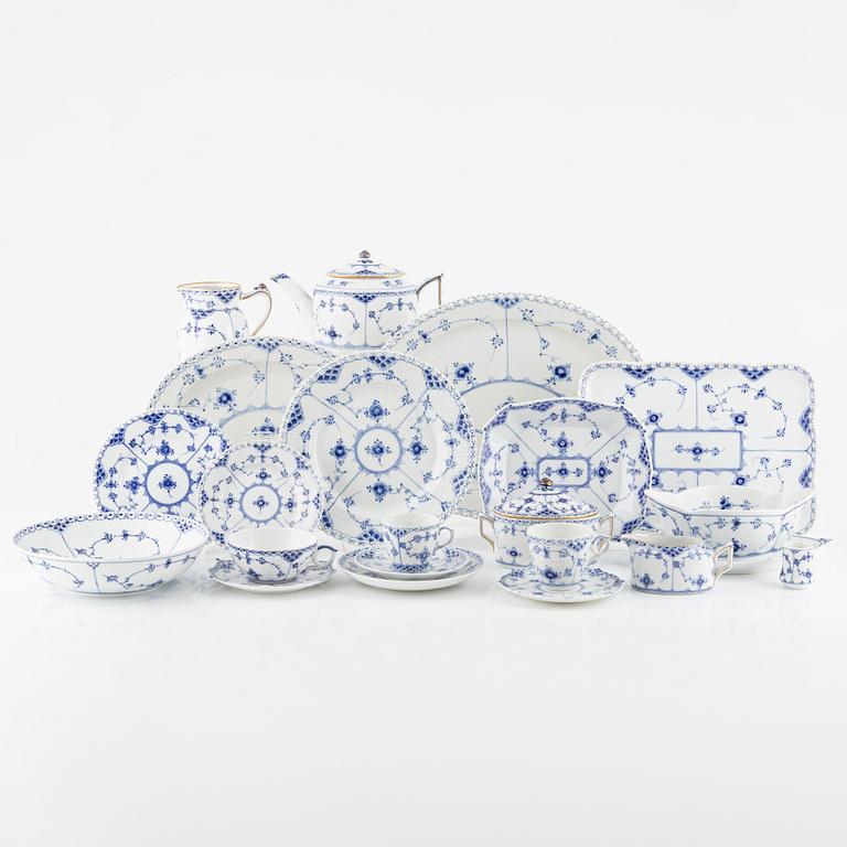 Royal Copenhagen, 76 porcelain service parts, 'Musselmalet Full Lace and Half Lace', Denmark.