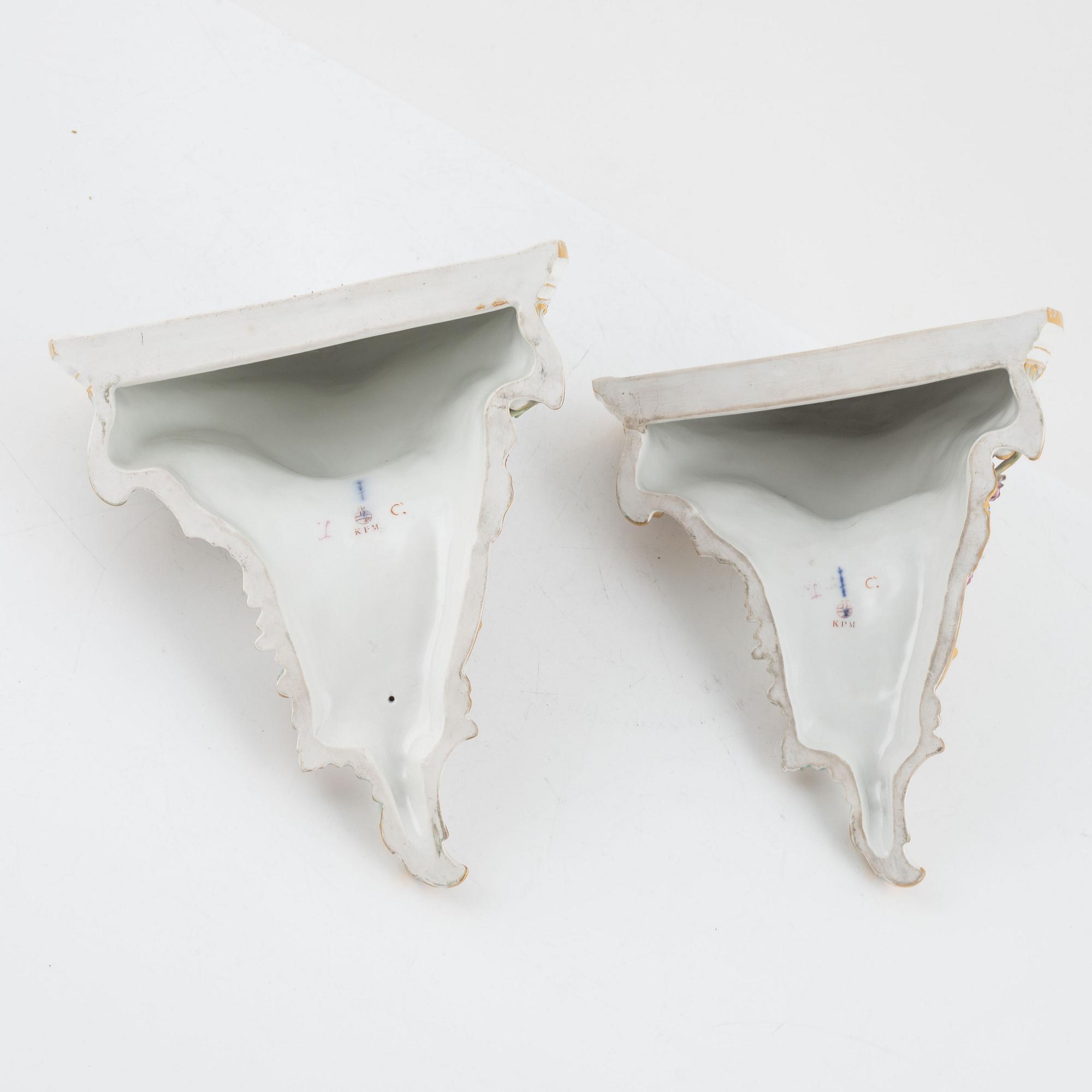 A pair of porcelain wall brackets, Königliche Porzellanmanufaktur (KPM), Berlin, circa 1900.