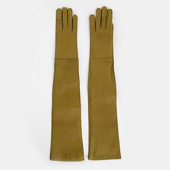 Prada, high leather gloves, size 7.