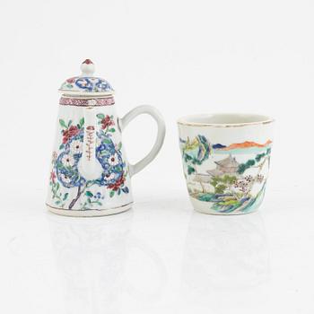 A porcelain tea pot and cup, china, 18th-19th century.