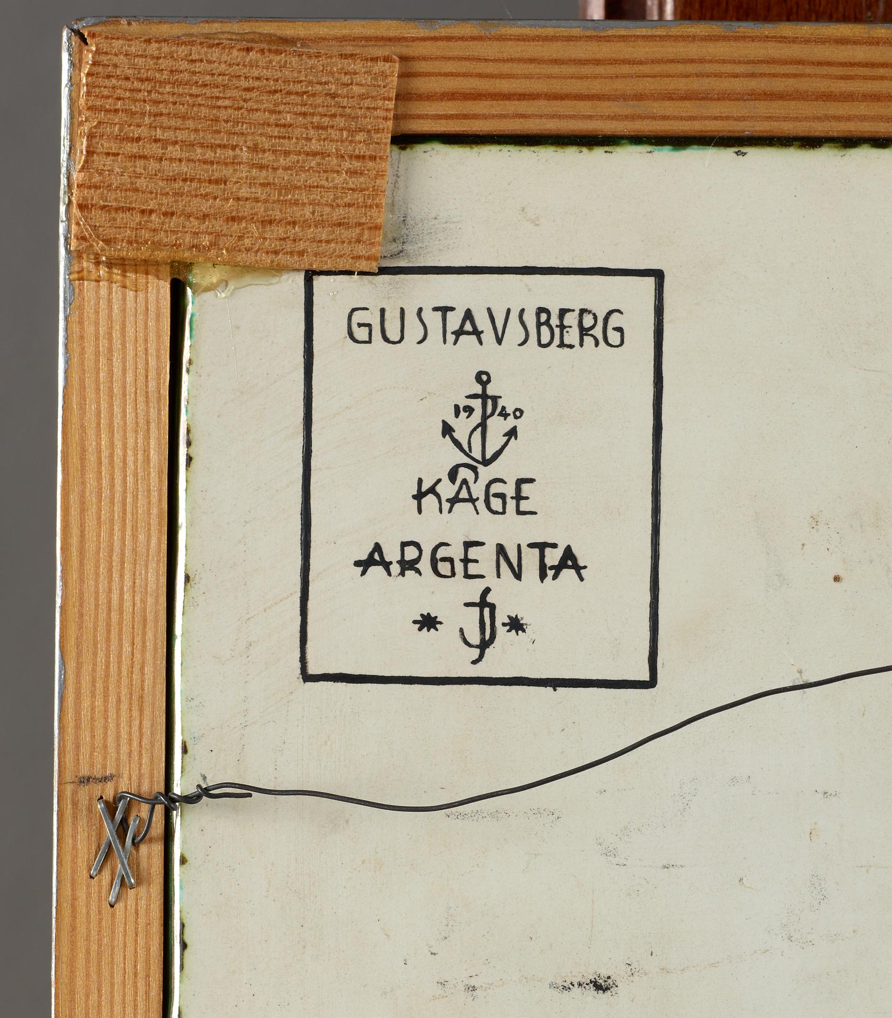 A Wilhelm Kåge 'Argenta' stoneware plaque, decorated by Sven Jonson, Gustavsberg 1940.