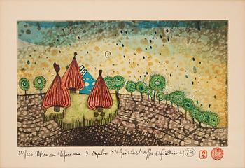 906. Friedensreich Hundertwasser, "Hide under the meadow it begins to rain".