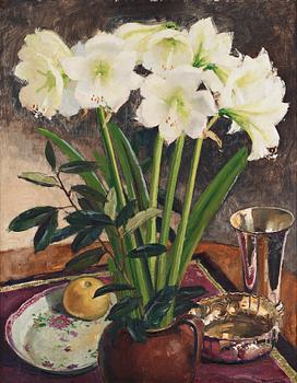 654. Olle Hjortzberg, Stilleben med amaryllis.