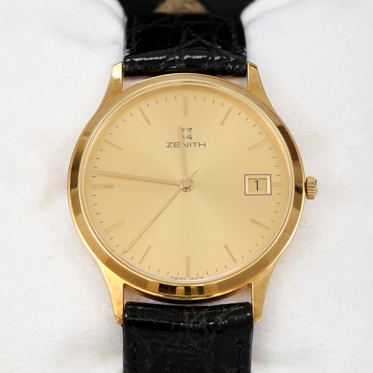 HERRARMBANDSUR, Zenith, 18k guld. 1990-tal.