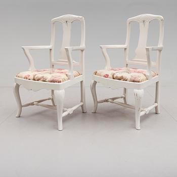 KARMSTOLAR, 1 par, rokokostil, 1800-/1900-tal.