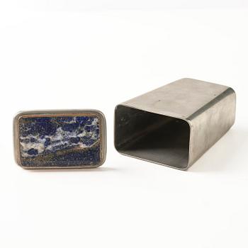Firma Svenskt Tenn, a lapis lazuli lidded pewter jar, Stockholm, 1930.