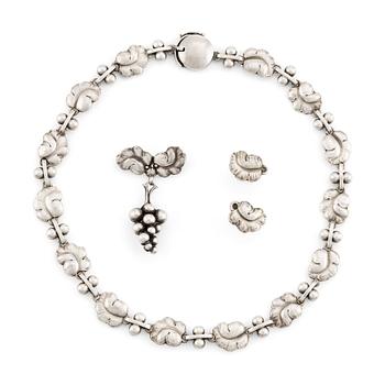 515. Harald Nielsen, a sterling silver necklace, a brooch, and a pair of earrings, for Georg Jensen, Denmark post 1945.