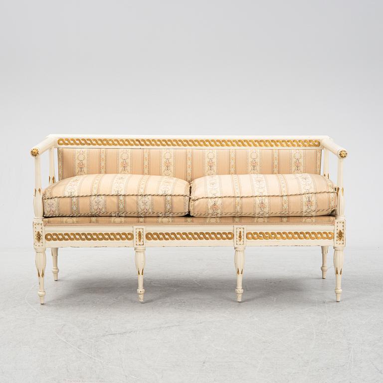 A Late Gustavian sofa, chair and stool, 19th and 20th century.