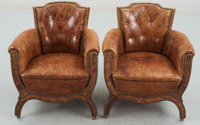 A pair of Otto Schulz brown leather armchairs, by Boet, Gothenburg 1930's.
