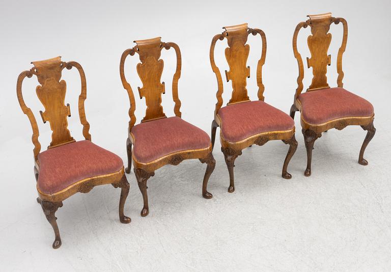 Four English late Baroque chairs, first part of the 18th century.
