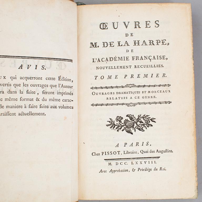 BOK, Jean-François De la Harpe: Oeuvres. 1-6, Paris, Pissot, 1778.