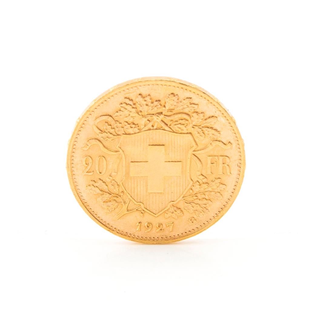 Gold coin 20 francs 1927 Switzerland.