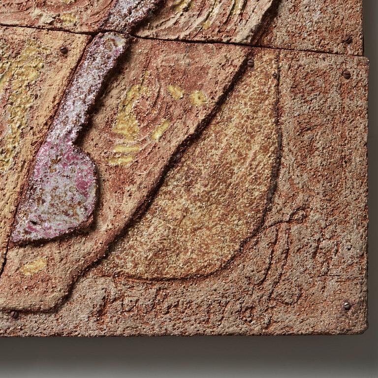 Tyra Lundgren, a stoneware relief 'Flying bird to the sun', Sweden 1960's.