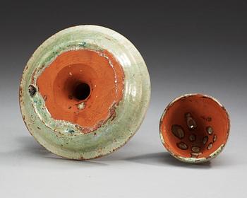 A green glazed boshan-lu censer with cover, Han dynasty (206 BC - 220 AD).