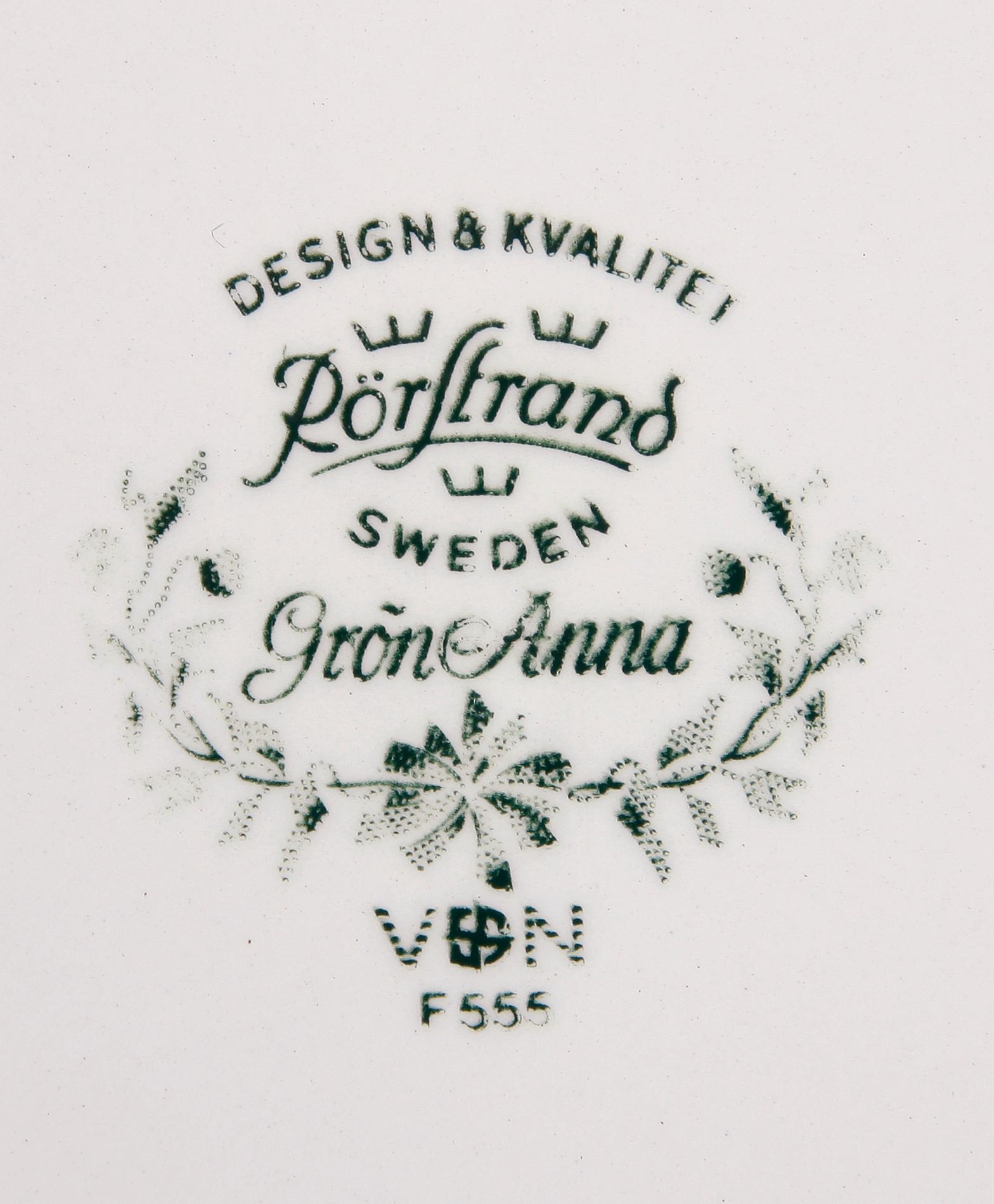 MATSERVIS, 38 delar, porslin, "Gröna Anna", Rörstrand.